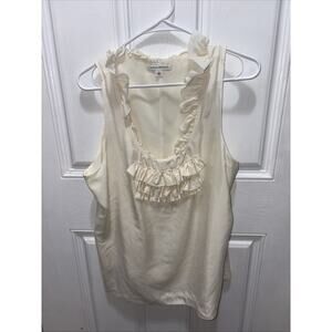 Banana Republic 100% Silk Womens White Ruffle Feminine Sheer L